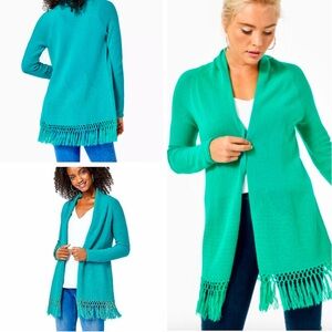 Lilly Pulitzer Top Tatum Fringe Hem Cardigan In Maldives Green Size M